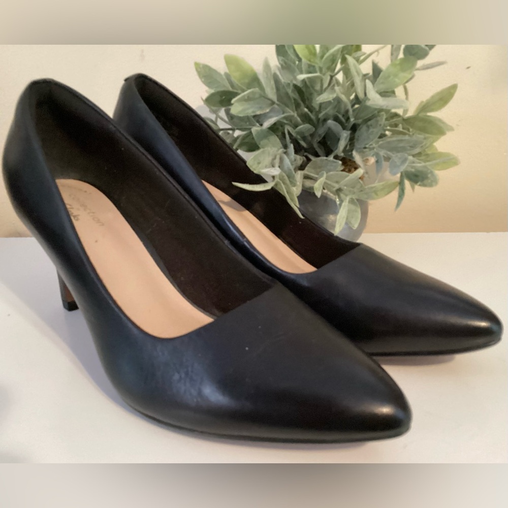 Clarks Classic Vegan Leather Black Heels